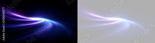 Bild auf Leinwand Curved neon light trail with blue and purple glow