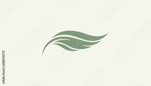 Elegant minimalist logo design of a single sage green leaf on a light background, representing nature, organic wellness, and peace.