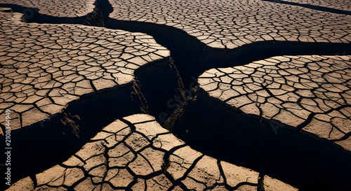 Climate Change Impact: Extreme Drought with Deep Cracks in Dry Soil for Environmental Awareness and Global Warming Concepts