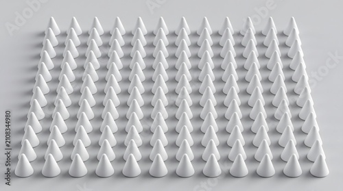 Seamless pattern of white geometric cones minimal design.