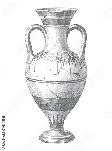 Foto Antique Greek amphora featuring classic hand drawn engraved artwork