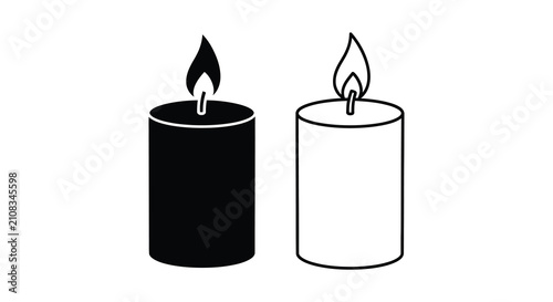 Foto Candles With Flames Black And White Line Illustration