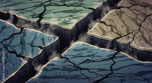 Earthquake Disaster Ground Fissure Illustration for Crisis Management, Risk Assessment, and Environmental Destruction Concepts