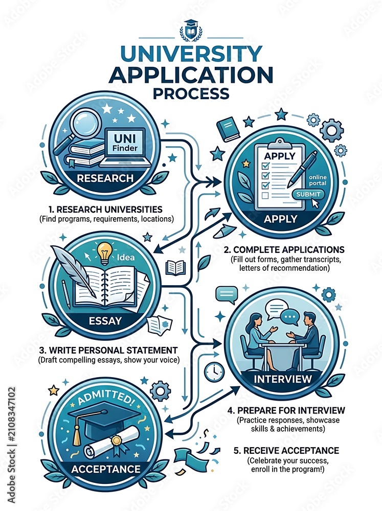 Obraz premium University application process steps infographic design