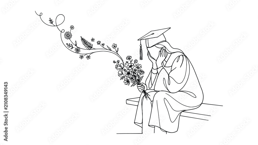 Fototapeta premium Graduation Celebration Illustration With Flower Bouquet And Academic Cap