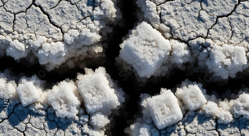 Salt Crust Texture on Cracked Ground of Dried Lake Bed for Climate Change and Global Warming Environmental Concepts