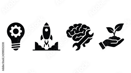 Creativity innovation startup rocket launch brain wrenching ideas new business growth plant care growth opportunity investment concept.