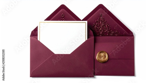 Elegant burgundy envelopes with embossed details and wax seals