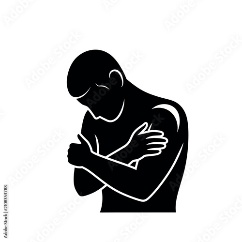 Obraz na plátne Silhouette of a person holding their arm in pain.