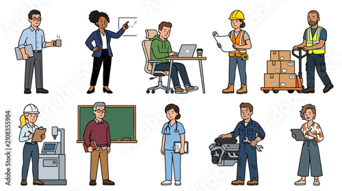 Diverse Group of Professionals in Various Occupations and Industries.