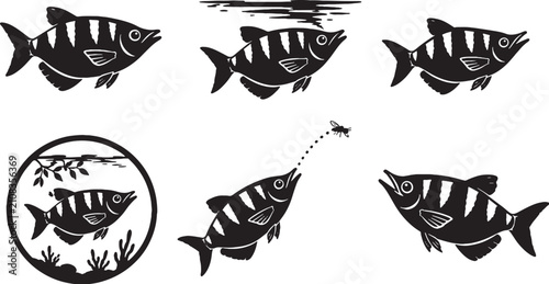 Fotografía Archerfish Silhouette Icon Set Black Vector Brackish Surface Hunting Fish Collec