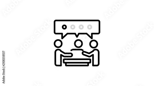 Meeting, conference, seminar, collaboration, discussion, communication, consultation, workshop, organization animated icon for team or teamwork. 4K video with alpha channel