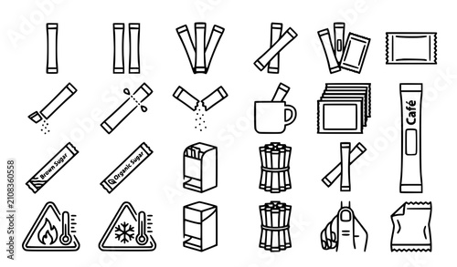 Sugar stick line icon set sweetener sachet coffee packet outline vector eps10