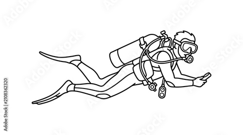 Foto Scuba Diver Outline Vector Illustration
