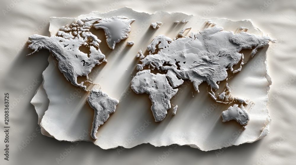 Obraz premium Global map sculpture on white textured surface