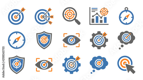 Target icons combined with business metaphors demonstrate the process of achieving strategic objectives.