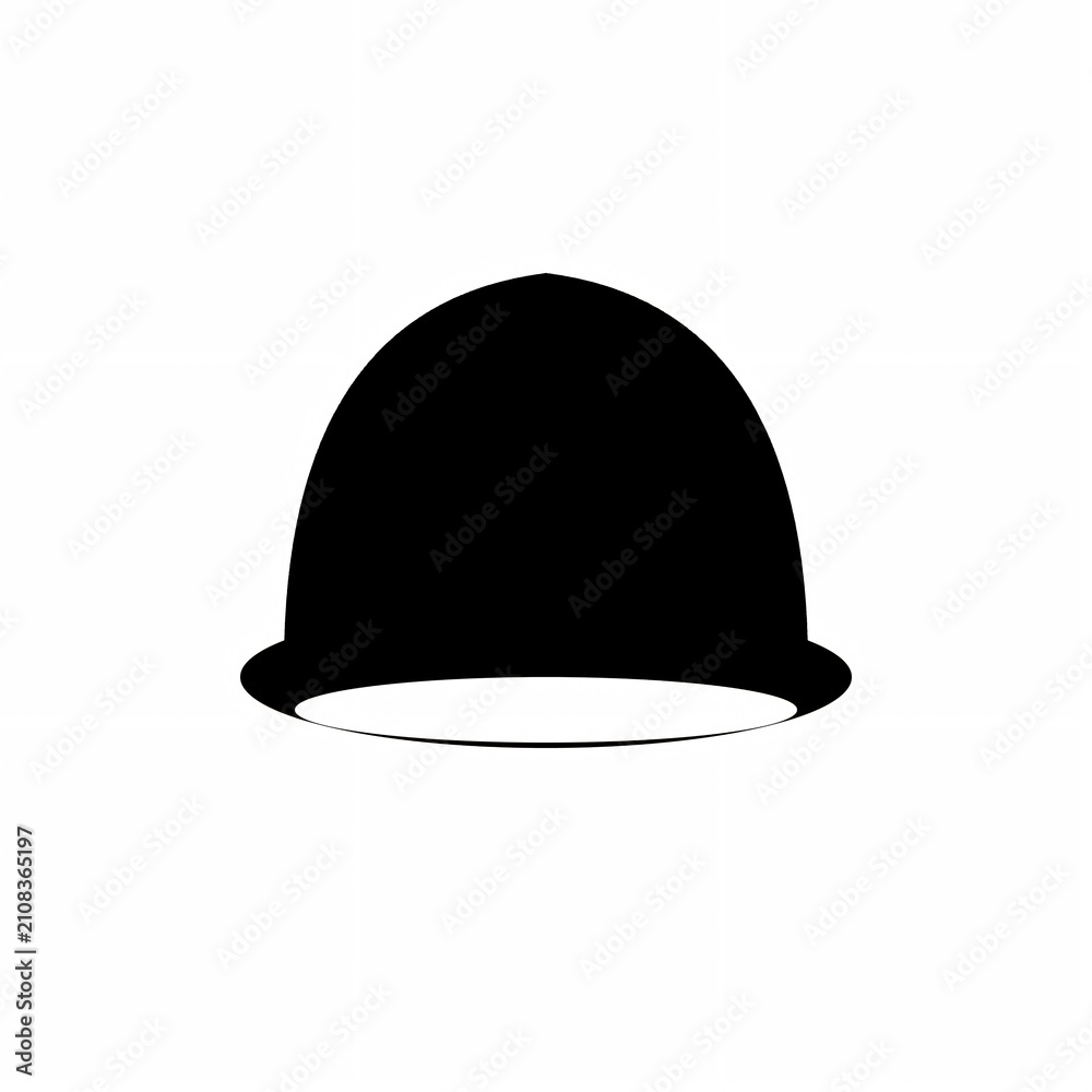 Fototapeta premium Minimalist black hat silhouette, classic headwear icon on white background, simple fashion apparel accessory graphic for logo design