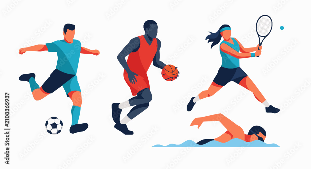 Obraz premium Diverse group of athletes engaging in various professional sporting activities against a clean white background