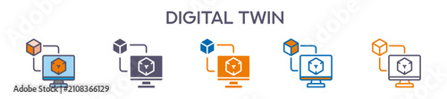 Digital Twin Element For Design Graphic - Multi Styles. Vector Illustration Of Two Colored And Black. Multiple Icons Designs Can Be Used For Mobile, Ui, Web 