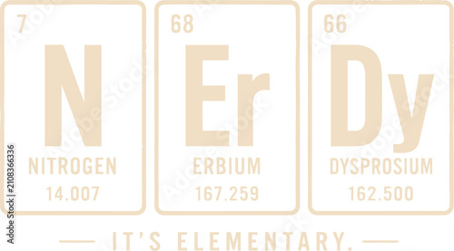Konstfotografi The periodic table elements Nitrogen, Erbium, and Dysprosium are arranged to spell NERDY, with the tagline IT'S ELEMENTARY