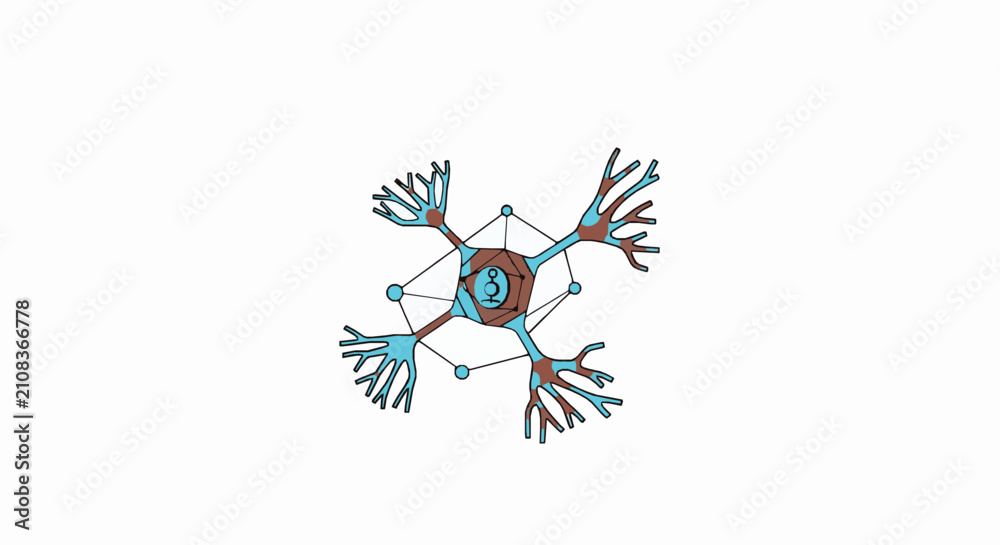 Fototapeta premium Abstract stylized neural network illustration featuring interconnected biological cell structure and geometric digital node connections