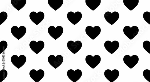 Minimalist black heart shape pattern repeating seamlessly against a clean white background surface design