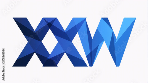 Blue geometric XVW letter logo with polygonal crystal design isolated on white background