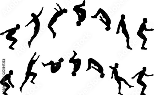 Canvastavla Parkour backflip tumbling motion sequence male athlete black silhouettes vector