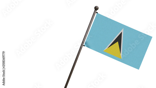 A realistic 3D render of the Saint Lucia national flag waving on a wooden flagpole, isolated against transparent background with copy space