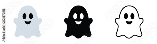 Three cute cartoon ghosts smiling and floating in the air vector illustration