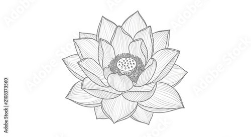 Detailed line drawing of a blooming lotus flower illustration