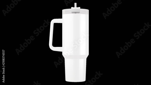 Realistic 40 oz travel tumbler with handle rotating on a transparent background. Suitable video for showcasing custom artwork, logos, wraps, and branding with smooth 360 animation.
