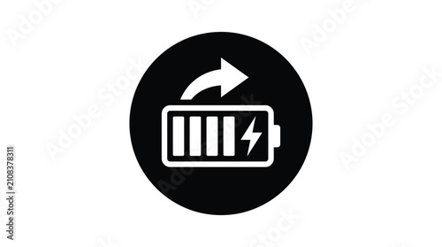 Photography Battery charging icon with lightning bolt flat white silhouette