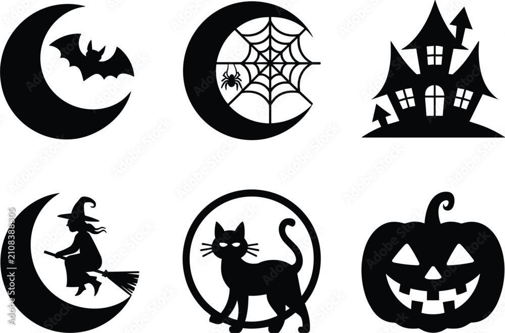 Fototapeta premium Halloween collection featuring bat, d