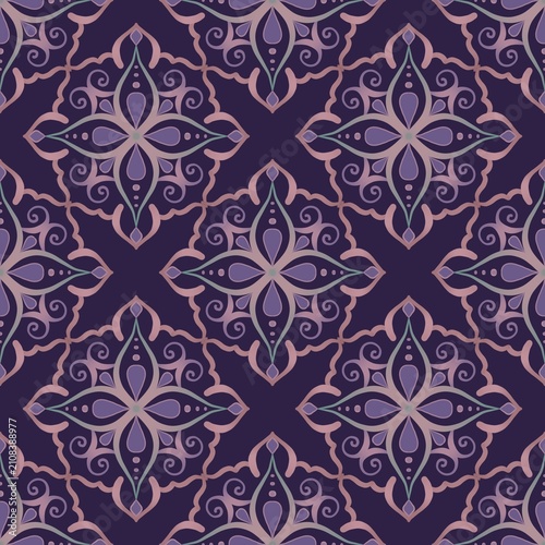 Elegant Seamless Floral Geometric Pattern in Purple and Mauve