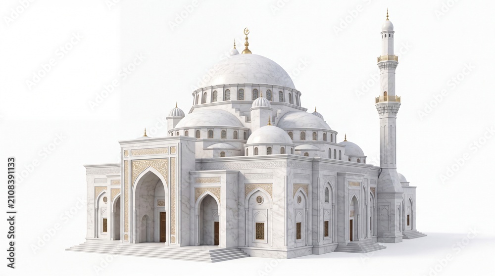 Obraz premium Grand mosque building with domes and minaret architecture