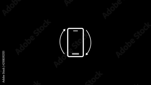 Please rotate your mobile from horizontal to vertical concept animation. Animated of phone rotate icon. Vertical to landscape mode rotation animation on black background.