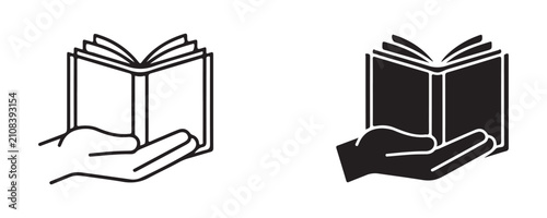 Fotografía Vector icons of open book held in hand representing care for knowledge and education