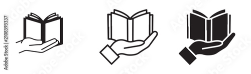 Konstfotografi Collection of open book icons held in hand for educational and library graphic designs