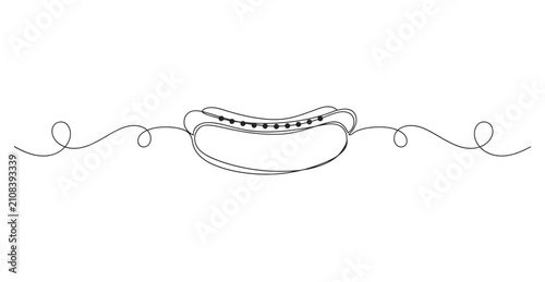 Konstfotografi Continuous line art illustration of a hot dog snack with fastfood minimalist con