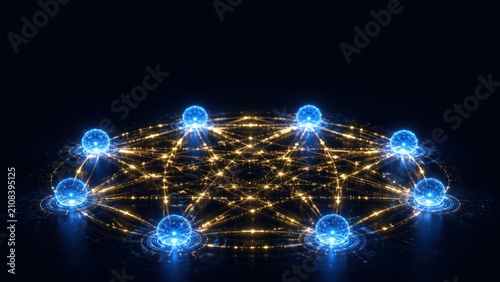 Symmetrical Network Of Glowing Nodes In Circular Formation