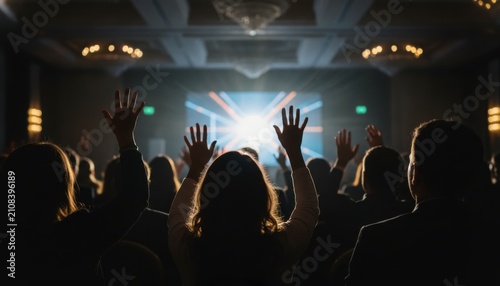 Audience Raising Hands in Excitement at a Live Event