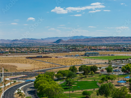 Photography Aerial shot of homes at Desert Breeze park in Las Vegas Nevada USA