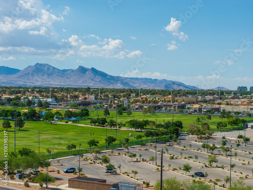 Photography Aerial shot of homes at Desert Breeze park in Las Vegas Nevada USA