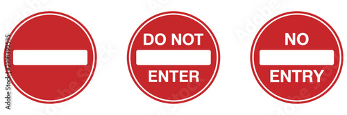 Foto No entry sign set representing restricted access forbidden entrance security warnings road regulations and traffic control symbols, vector design