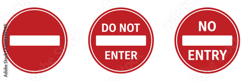 Bild auf Leinwand No entry sign set featuring prohibition symbols for restricted access forbidden entrance security warnings and traffic control, vector design