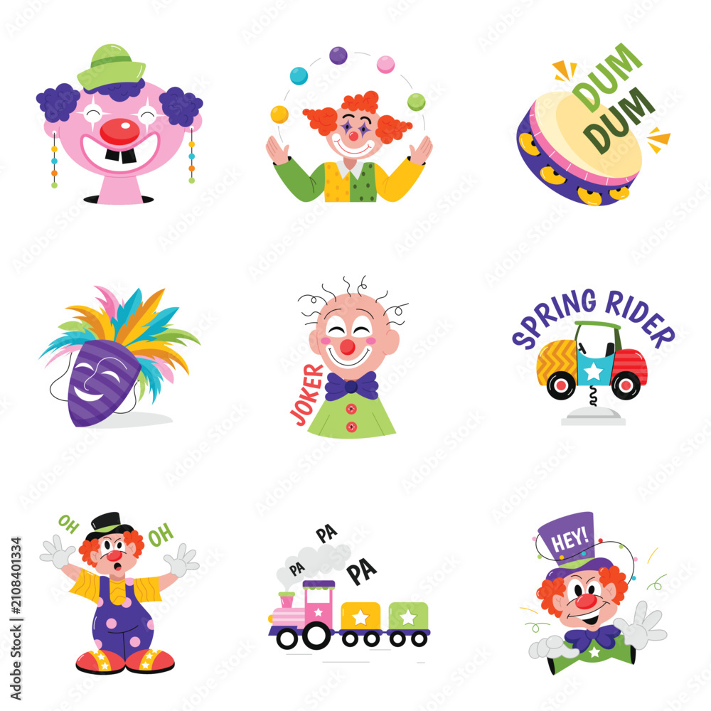 Fototapeta premium Circus and Carnival Vector Stickers Set 01