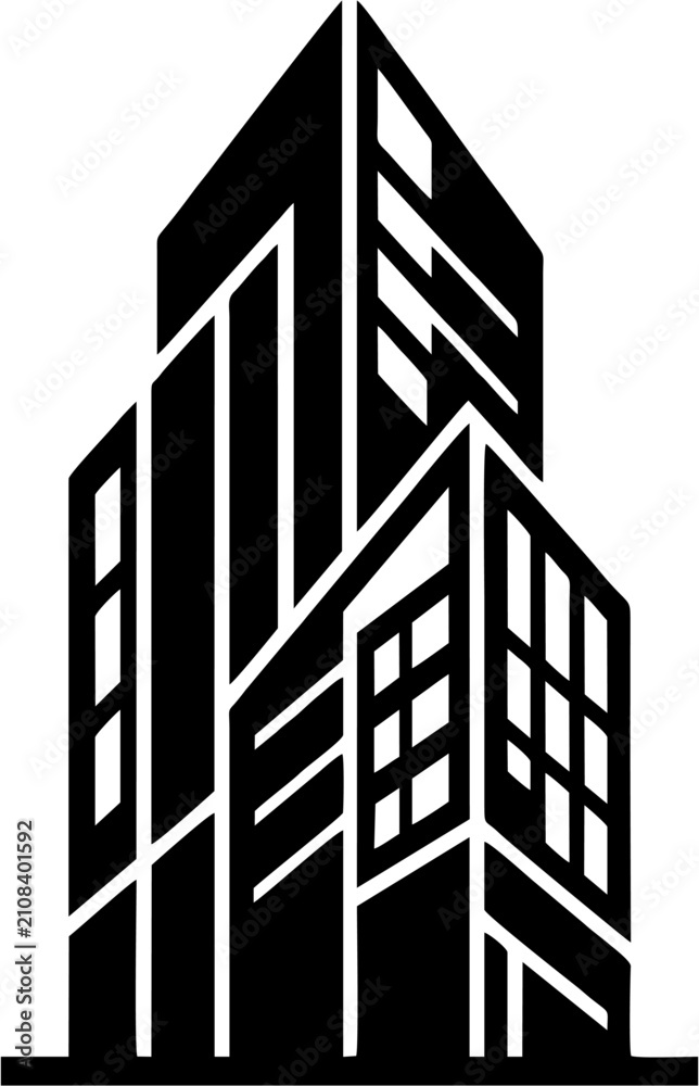 Fototapeta premium Modern Skyscraper City Building Flat Vector Icon Silhouette