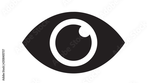 Black eye icon symbol for digital user interface design.