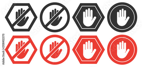 Tableau sur toile Set of stop hand icons with prohibition signs